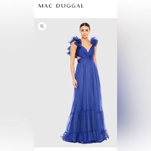 Mac Duggal NWT Blue Ruffle Tiered Cut-Out Chiffon Gown 12, Style #67911